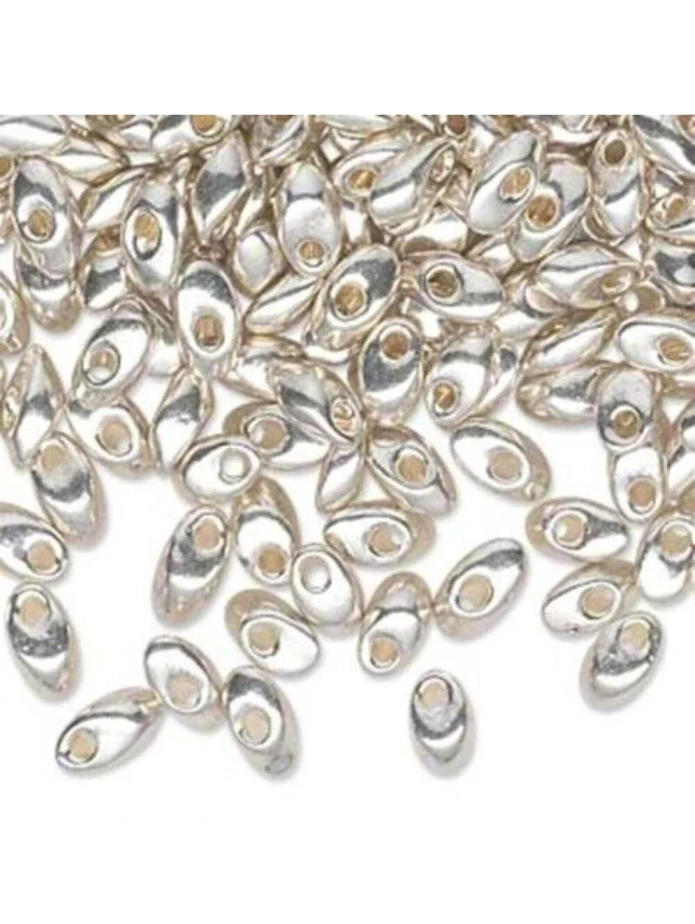 50 Japan Magatama Metallic Silver Glass Beads 6-7g Pkg